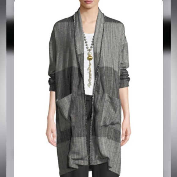 Eileen Fisher Organic Cotton Striped Long Cardigan Jacket - Picture 8 of 8